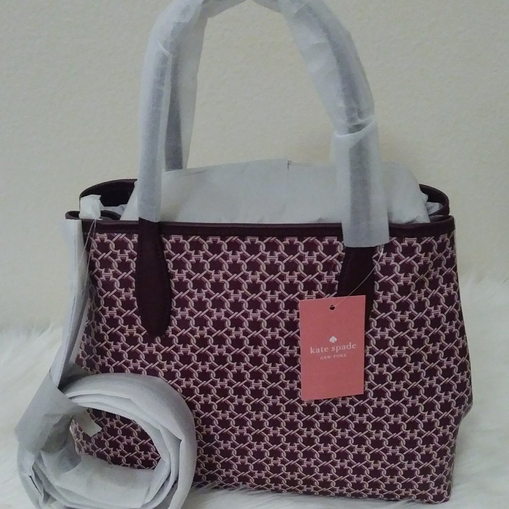 Kate Spade Link Zip Tote Pink Burgundy Saffiano PV - Picture 2 of 16
